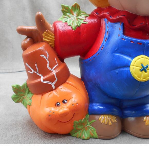 Vintage Ceramic Crack Pot Scarecrow w/Pumpkin 9.5" 1997 Halloween Thanksgiving - Picture 8 of 10